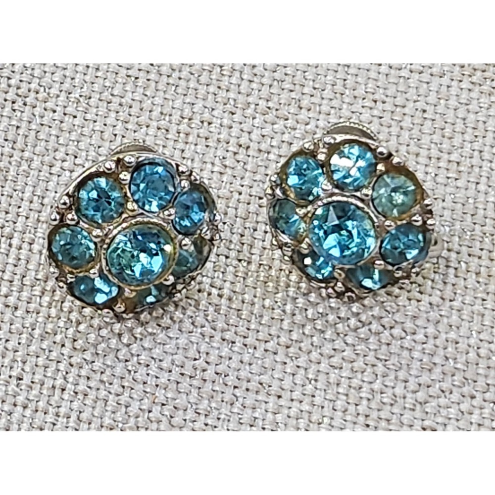 Bogoff Vintage Earrings Women OS Blue Rhinestone Cluster Screw Back Mid Century